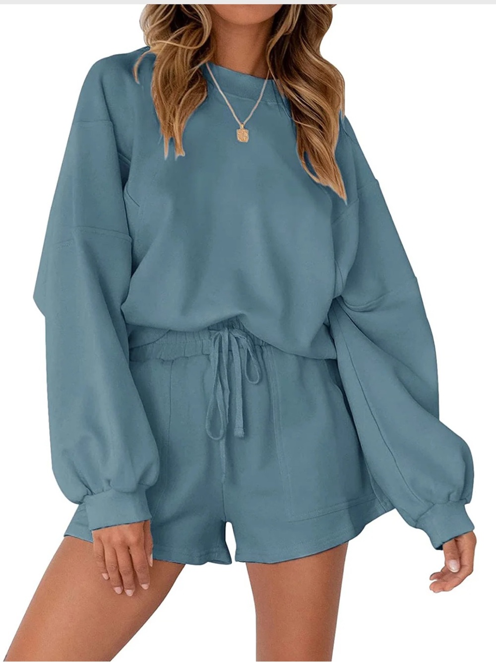Merokeety Blue Oversized Lounge Set Sweatshirt Shorts Size S Loungewear Comfy